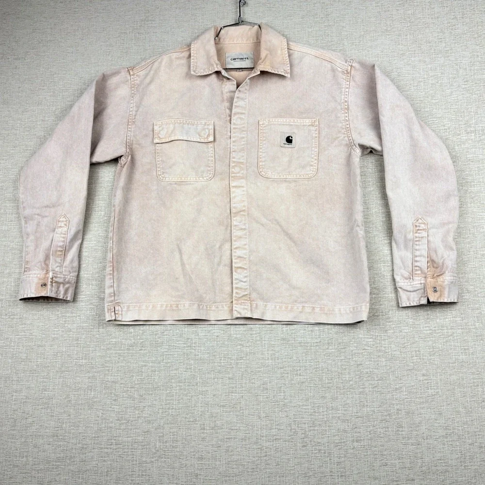 Carhartt WIP Mens Small Peach Faded Canvas Shirt Jacket Workwear Long Sleeve